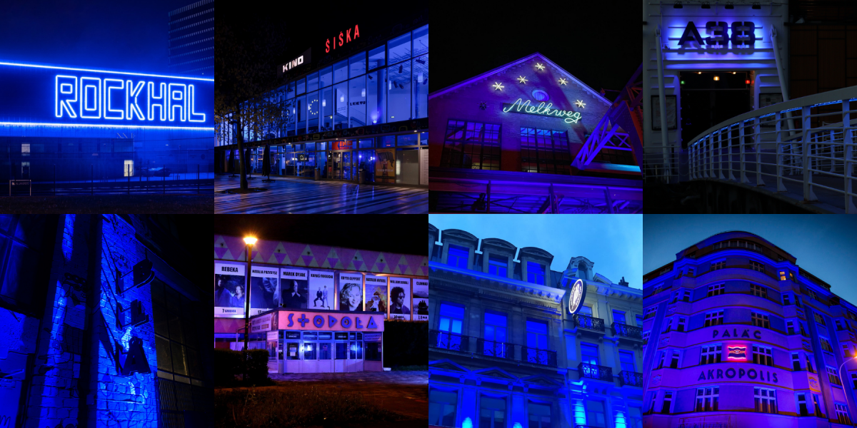 Venues facades in blue